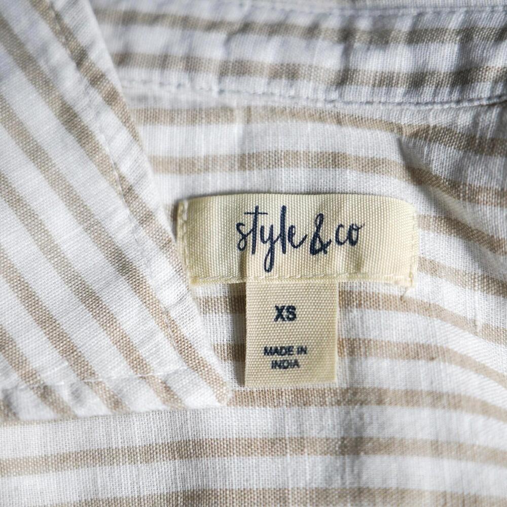 Style & Co Women's XS Beige White Stripe Linen Cotton Sleeveless Blouse India - Picture 3 of 8